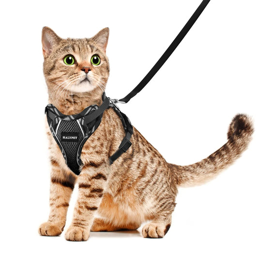 Cat Harness and Leash Set  for Walking Adjustable Breathable Soft Travel Cat Leash Reflective Strips Kitten Harness